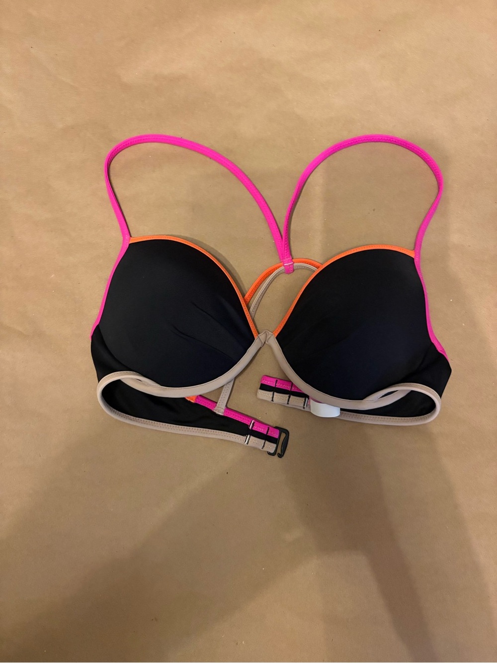 Victoria's Secret Black Push-Up Bra with Pink & Orange Accents
